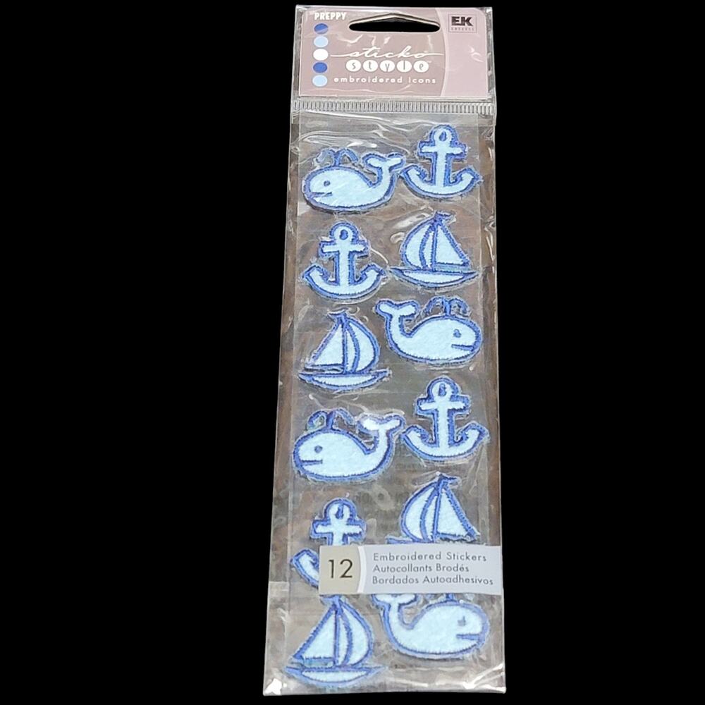 EK Success‎ Sticko Style Sailing Icons Embroidered Stickers 12ct Whale Blue